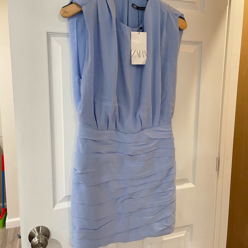 NWT $49 Zara limited edition sleeveless Ruched dress w Shoulder pads- Large NWT